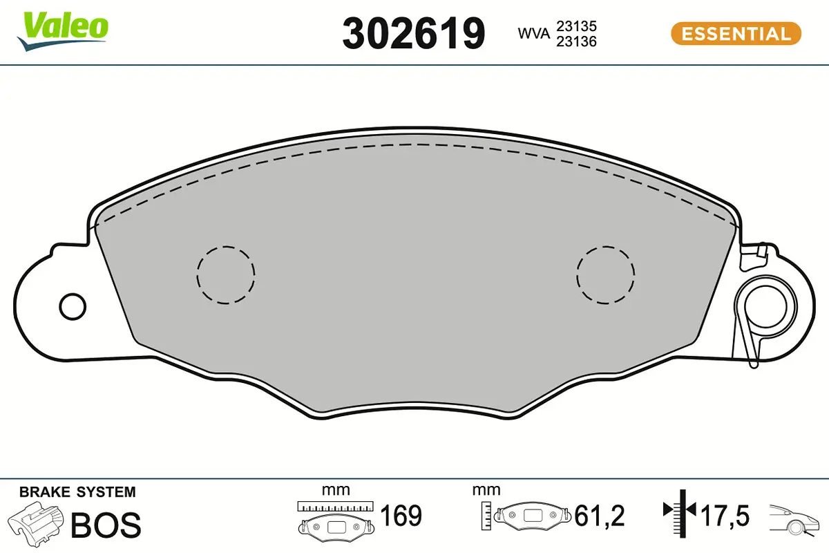 Bremsbelagsatz, Scheibenbremse Vorderachse VALEO 302619