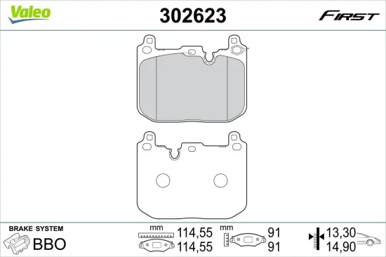 Bremsbelagsatz, Scheibenbremse Vorderachse VALEO 302623 Bild Bremsbelagsatz, Scheibenbremse Vorderachse VALEO 302623