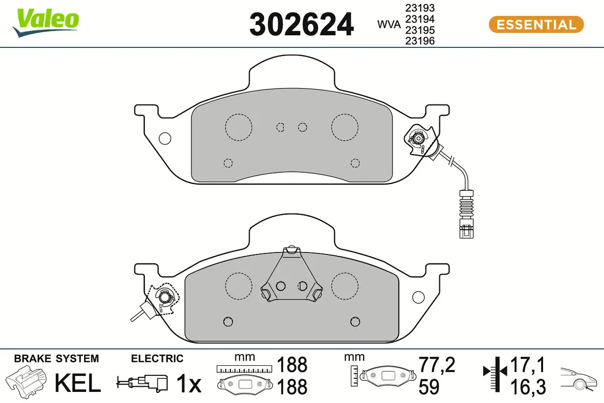 Bremsbelagsatz, Scheibenbremse Vorderachse VALEO 302624