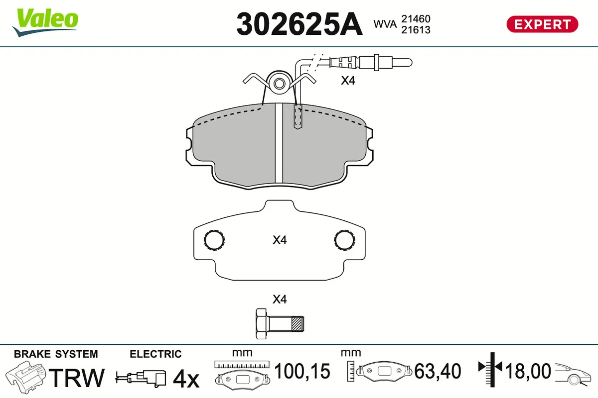 Bremsbelagsatz, Scheibenbremse Vorderachse VALEO 302625A