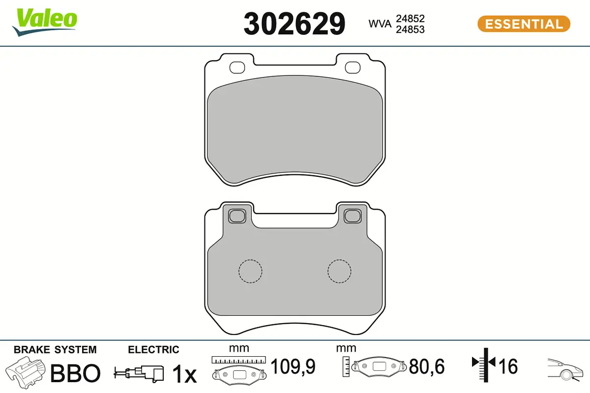 Bremsbelagsatz, Scheibenbremse Vorderachse VALEO 302629