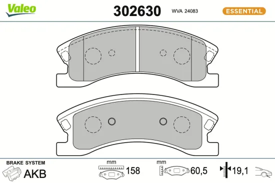 Bremsbelagsatz, Scheibenbremse Vorderachse VALEO 302630 Bild Bremsbelagsatz, Scheibenbremse Vorderachse VALEO 302630