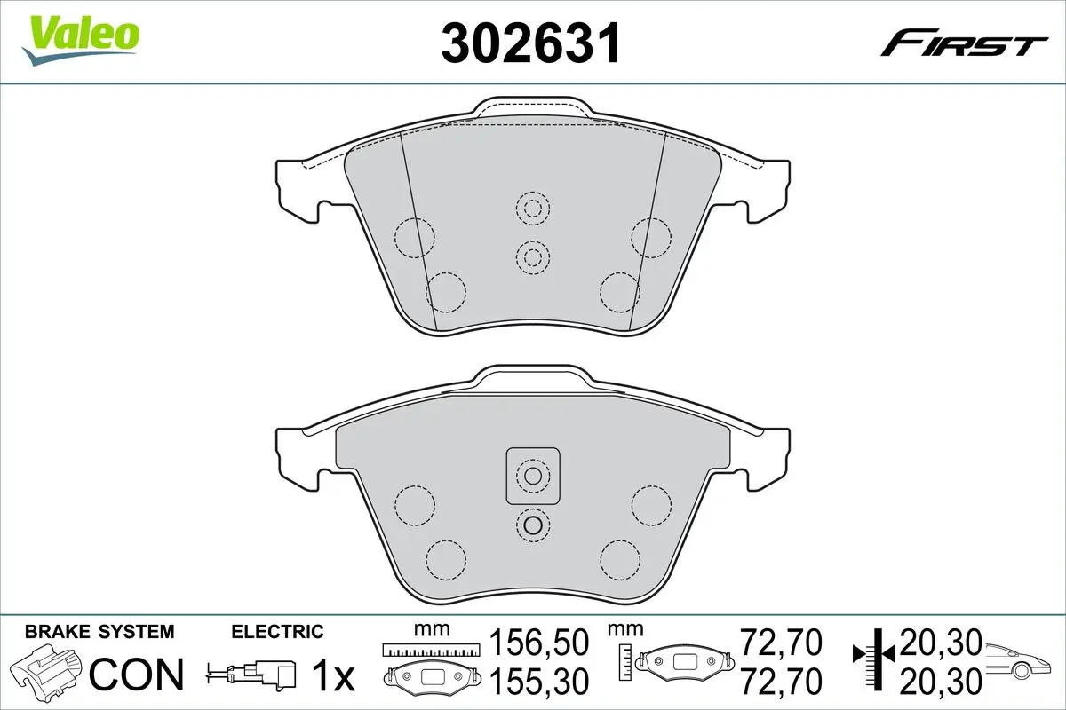 Bremsbelagsatz, Scheibenbremse Vorderachse VALEO 302631