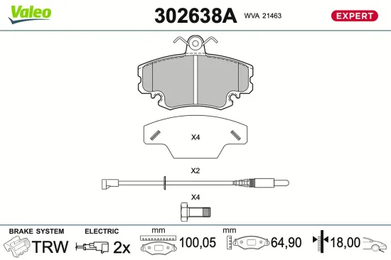 Bremsbelagsatz, Scheibenbremse Vorderachse VALEO 302638A Bild Bremsbelagsatz, Scheibenbremse Vorderachse VALEO 302638A