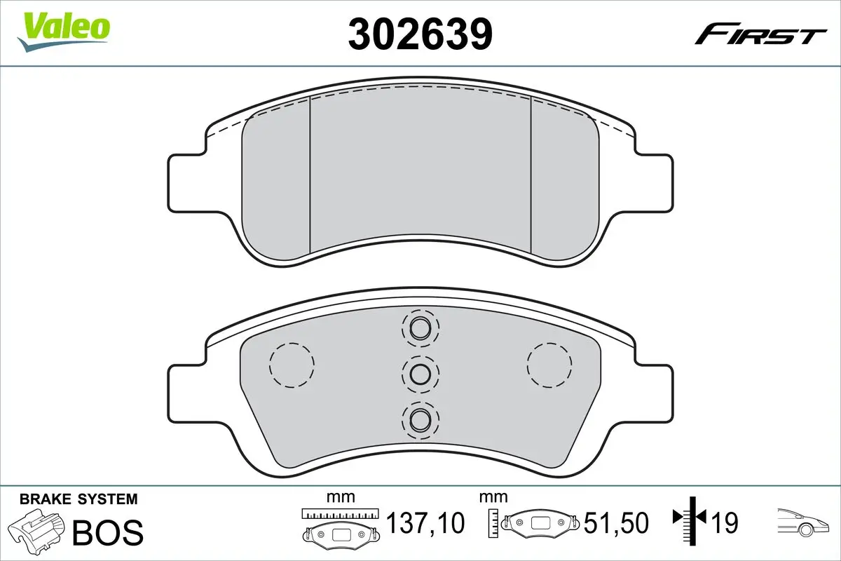 Bremsbelagsatz, Scheibenbremse Vorderachse VALEO 302639