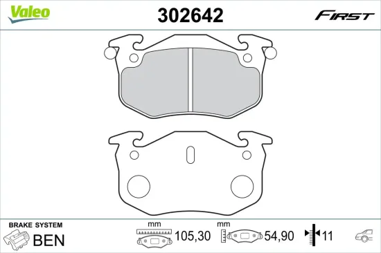 Bremsbelagsatz, Scheibenbremse VALEO 302642 Bild Bremsbelagsatz, Scheibenbremse VALEO 302642