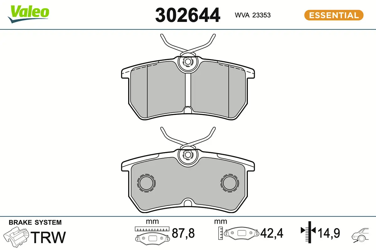 Bremsbelagsatz, Scheibenbremse Hinterachse VALEO 302644