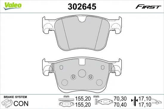 Bremsbelagsatz, Scheibenbremse Vorderachse VALEO 302645 Bild Bremsbelagsatz, Scheibenbremse Vorderachse VALEO 302645