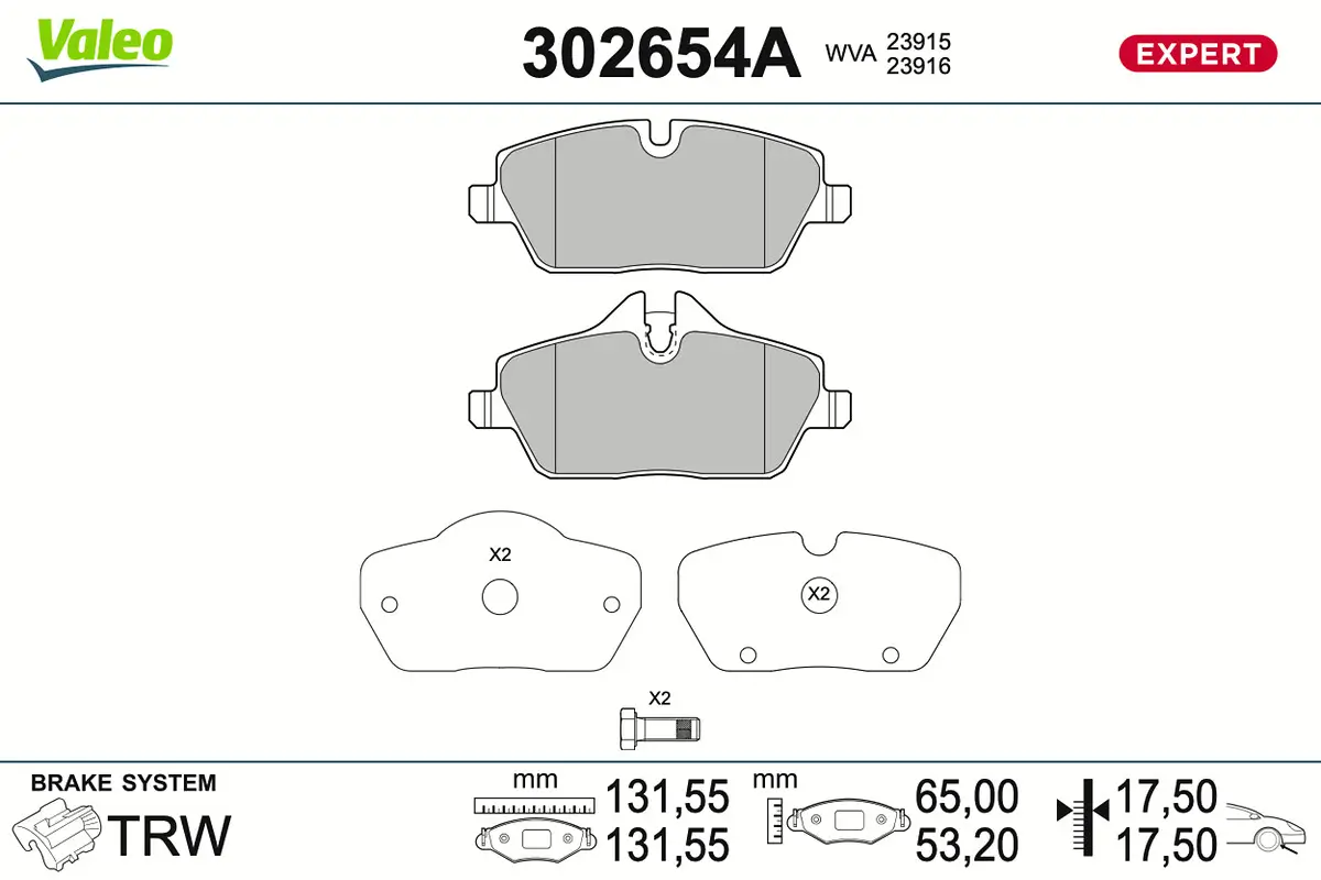 Bremsbelagsatz, Scheibenbremse Vorderachse VALEO 302654A