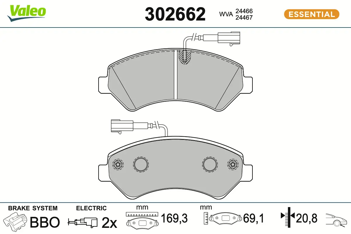Bremsbelagsatz, Scheibenbremse Vorderachse VALEO 302662