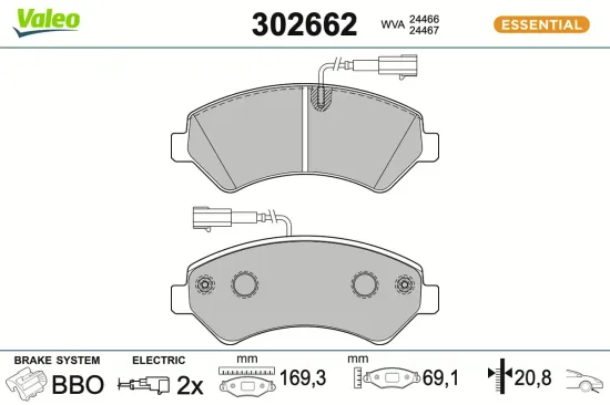 Bremsbelagsatz, Scheibenbremse Vorderachse VALEO 302662 Bild Bremsbelagsatz, Scheibenbremse Vorderachse VALEO 302662