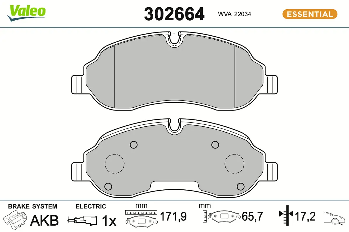 Bremsbelagsatz, Scheibenbremse Vorderachse VALEO 302664