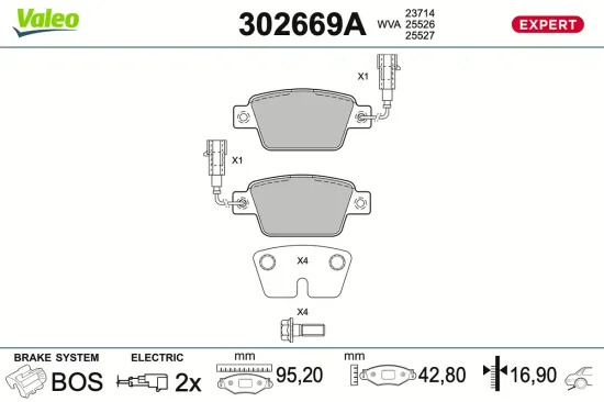 Bremsbelagsatz, Scheibenbremse Hinterachse VALEO 302669A Bild Bremsbelagsatz, Scheibenbremse Hinterachse VALEO 302669A