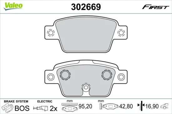 Bremsbelagsatz, Scheibenbremse Hinterachse VALEO 302669 Bild Bremsbelagsatz, Scheibenbremse Hinterachse VALEO 302669