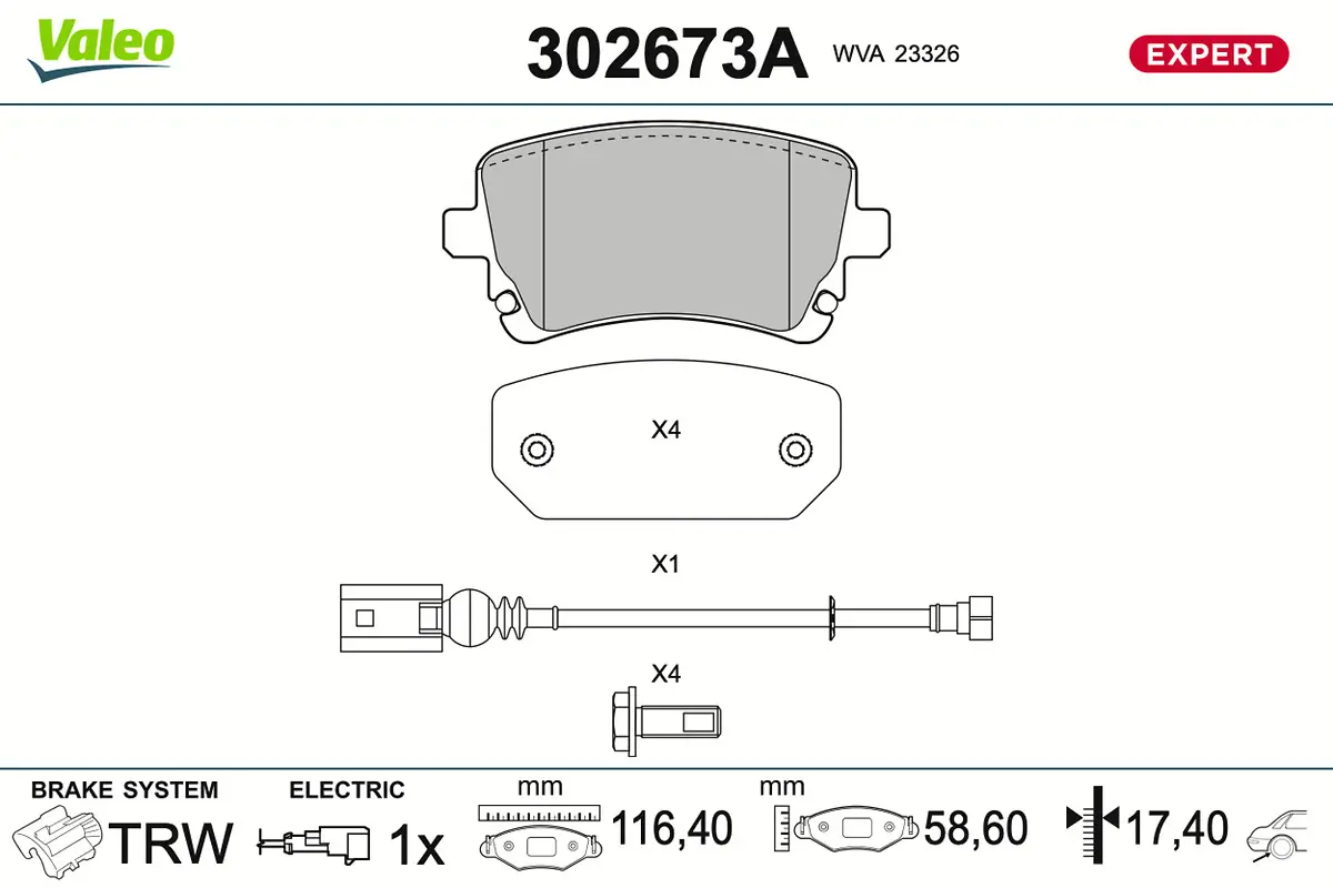Bremsbelagsatz, Scheibenbremse Hinterachse VALEO 302673A