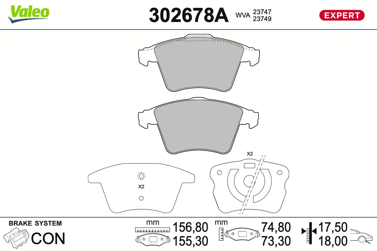 Bremsbelagsatz, Scheibenbremse Vorderachse VALEO 302678A