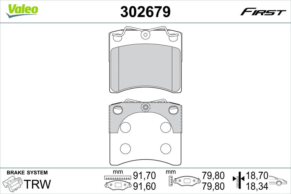 Bremsbelagsatz, Scheibenbremse Vorderachse VALEO 302679