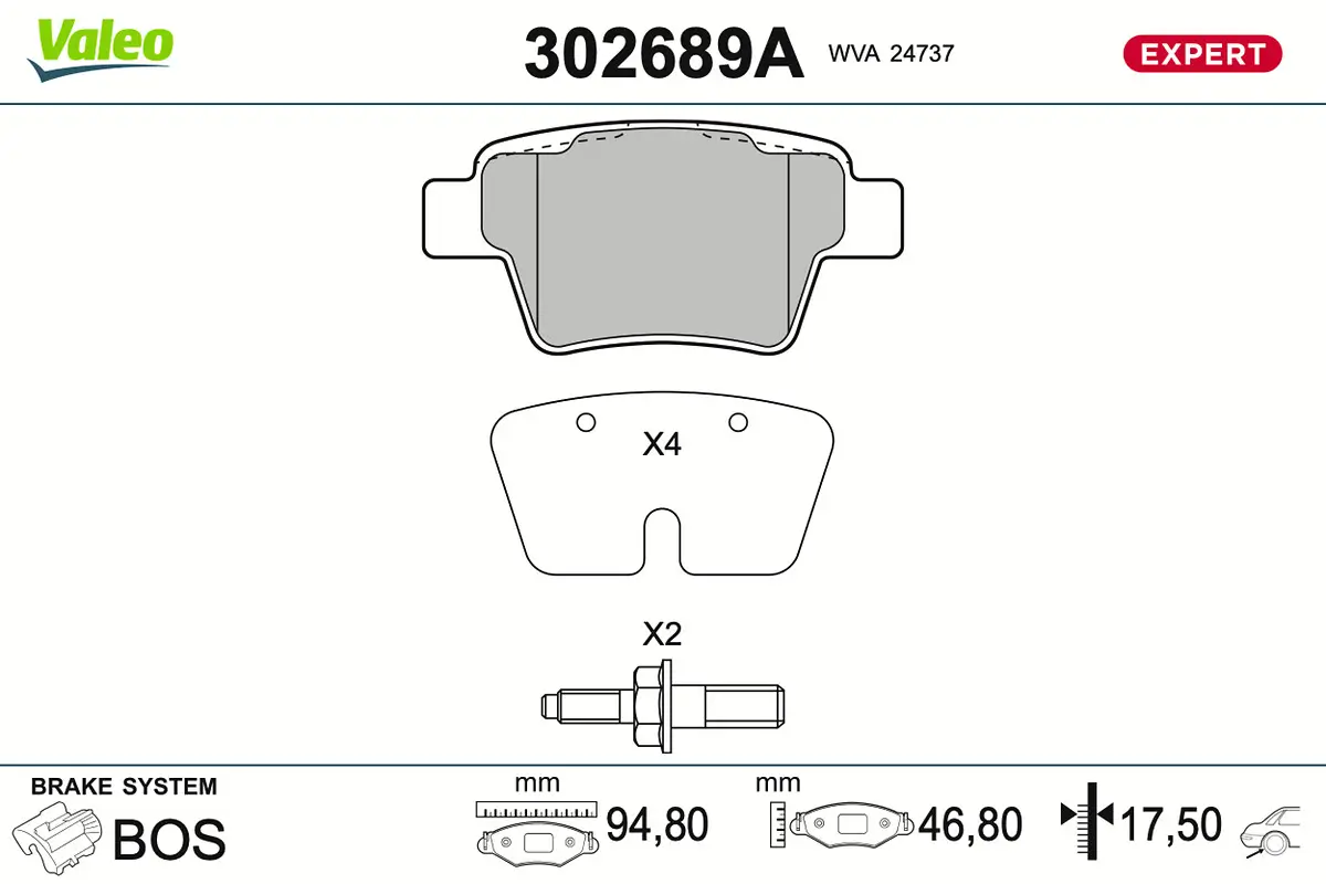 Bremsbelagsatz, Scheibenbremse Hinterachse VALEO 302689A