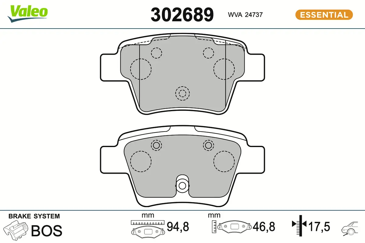 Bremsbelagsatz, Scheibenbremse Hinterachse VALEO 302689