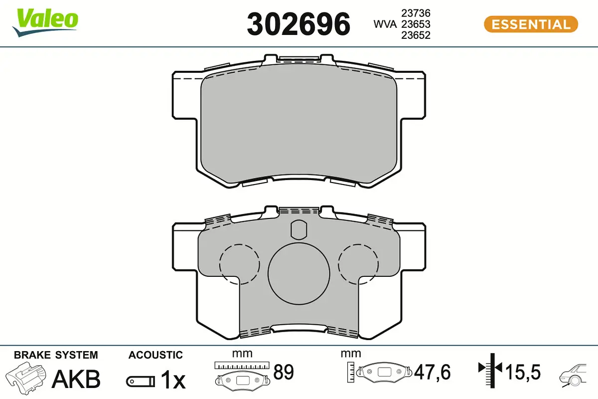 Bremsbelagsatz, Scheibenbremse Hinterachse VALEO 302696