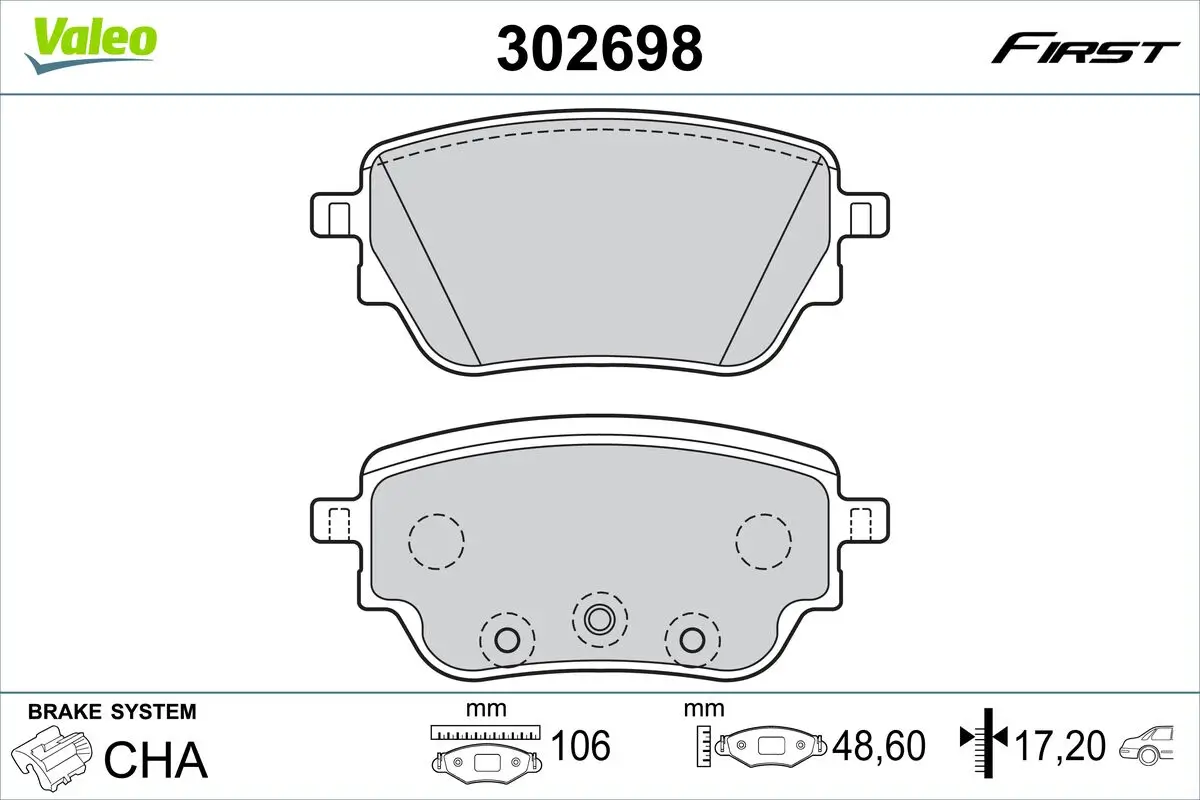 Bremsbelagsatz, Scheibenbremse Hinterachse VALEO 302698