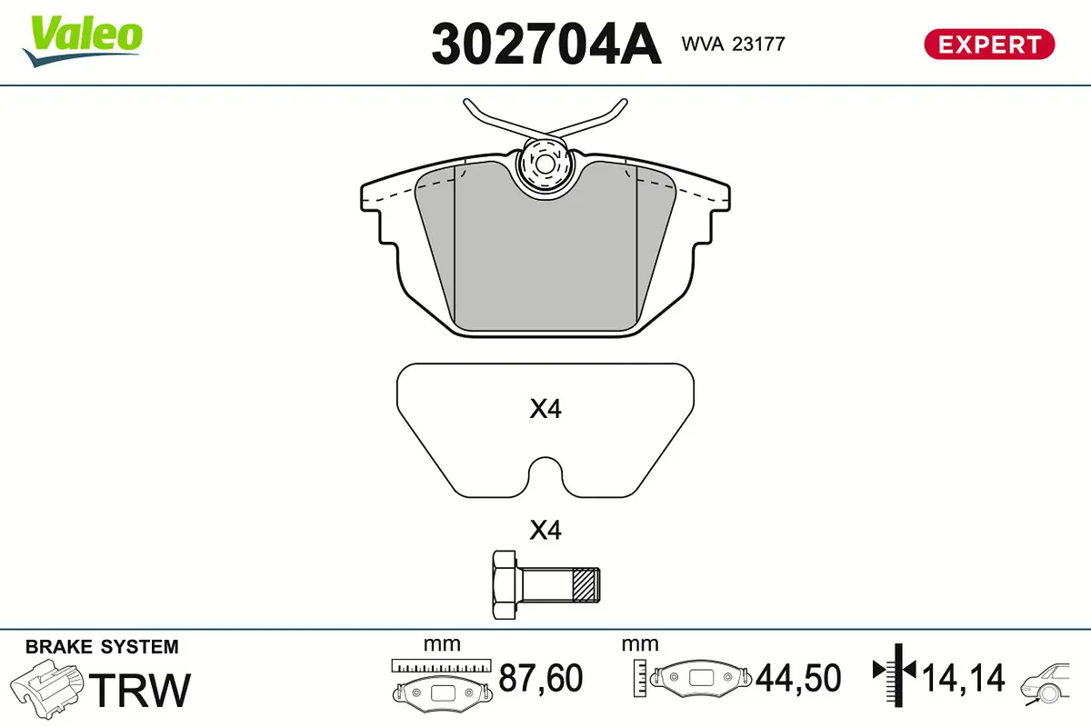 Bremsbelagsatz, Scheibenbremse Hinterachse VALEO 302704A