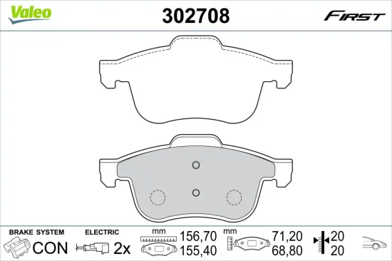 Bremsbelagsatz, Scheibenbremse VALEO 302708 Bild Bremsbelagsatz, Scheibenbremse VALEO 302708