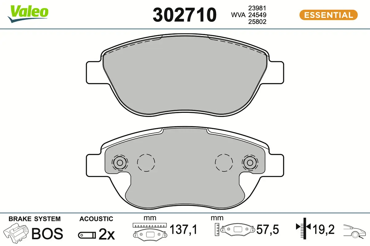 Bremsbelagsatz, Scheibenbremse Vorderachse VALEO 302710