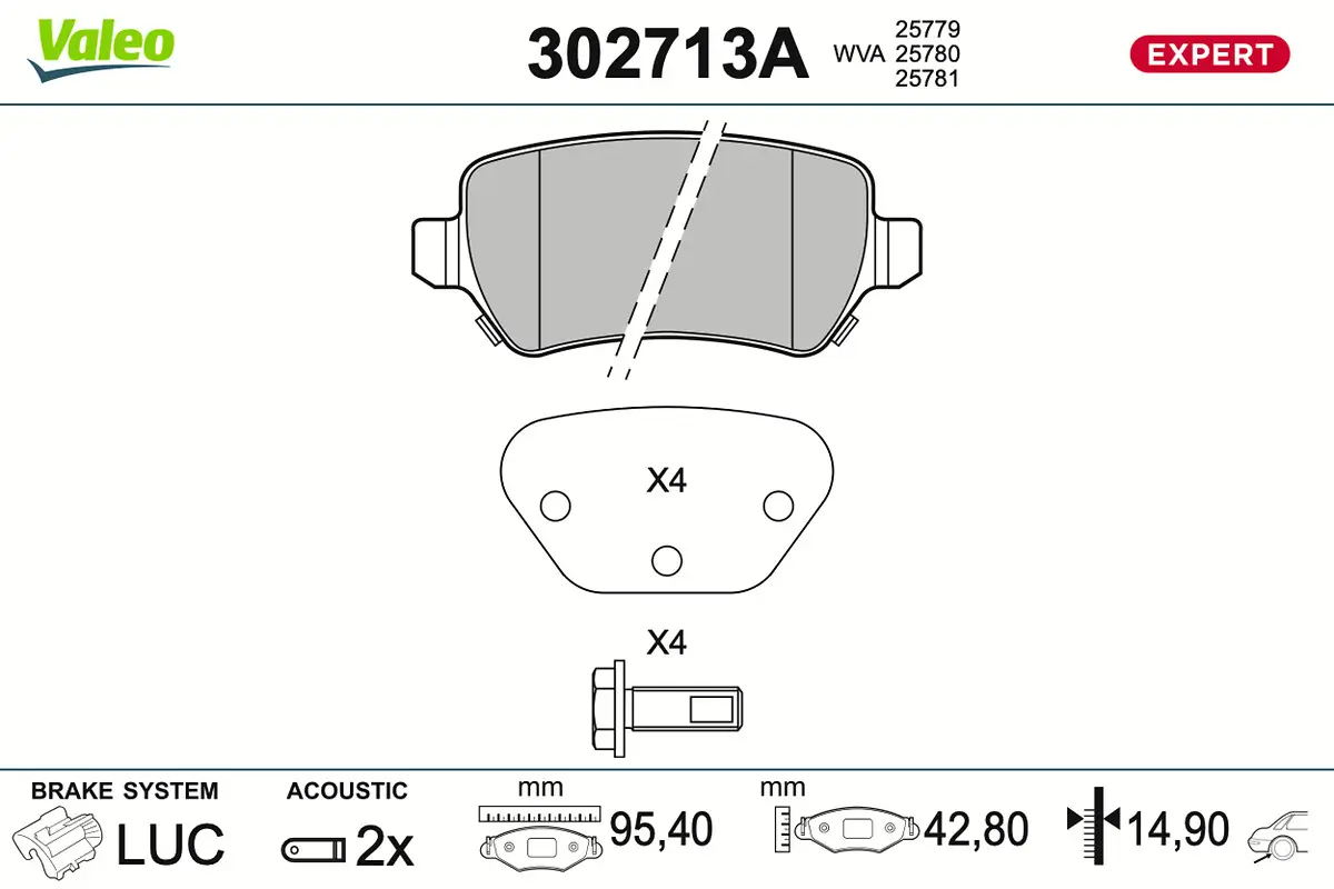 Bremsbelagsatz, Scheibenbremse Hinterachse VALEO 302713A