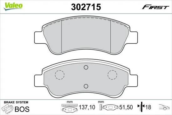 Bremsbelagsatz, Scheibenbremse Vorderachse VALEO 302715 Bild Bremsbelagsatz, Scheibenbremse Vorderachse VALEO 302715