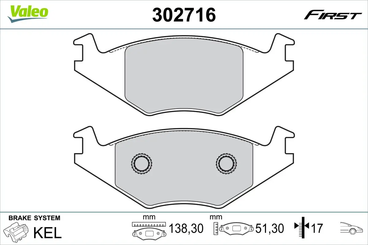 Bremsbelagsatz, Scheibenbremse Vorderachse VALEO 302716