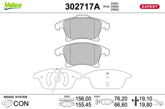 Bremsbelagsatz, Scheibenbremse Vorderachse VALEO 302717A Bild Bremsbelagsatz, Scheibenbremse Vorderachse VALEO 302717A