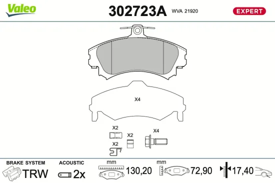Bremsbelagsatz, Scheibenbremse Vorderachse VALEO 302723A Bild Bremsbelagsatz, Scheibenbremse Vorderachse VALEO 302723A
