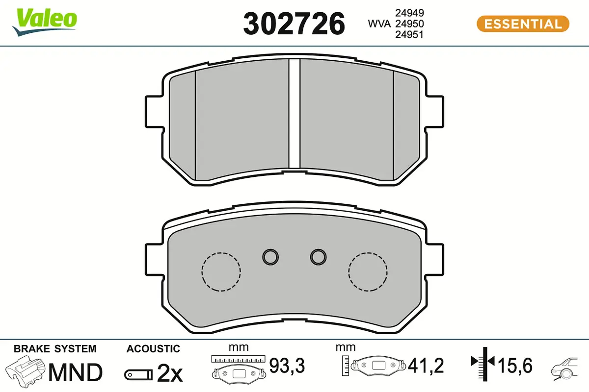 Bremsbelagsatz, Scheibenbremse Hinterachse VALEO 302726