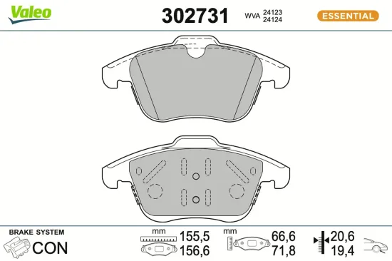 Bremsbelagsatz, Scheibenbremse Vorderachse VALEO 302731 Bild Bremsbelagsatz, Scheibenbremse Vorderachse VALEO 302731