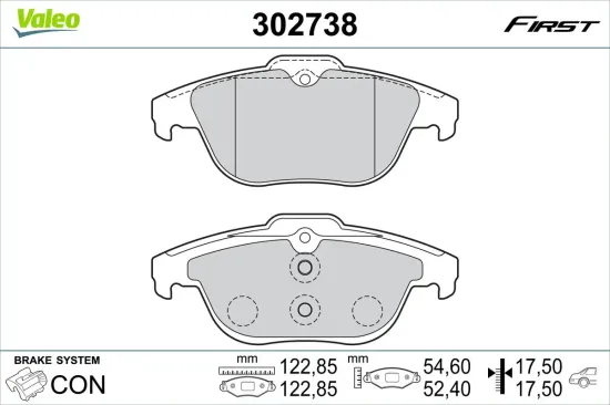 Bremsbelagsatz, Scheibenbremse Hinterachse VALEO 302738 Bild Bremsbelagsatz, Scheibenbremse Hinterachse VALEO 302738