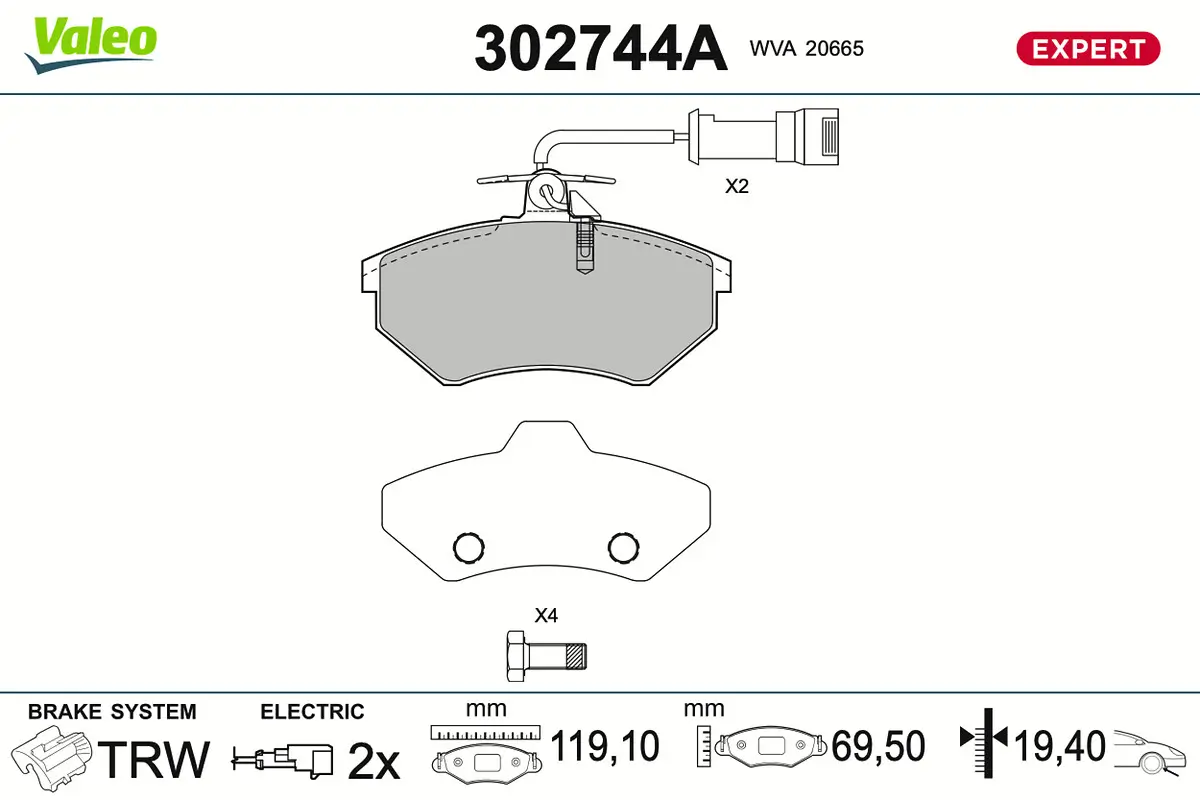 Bremsbelagsatz, Scheibenbremse Vorderachse VALEO 302744A