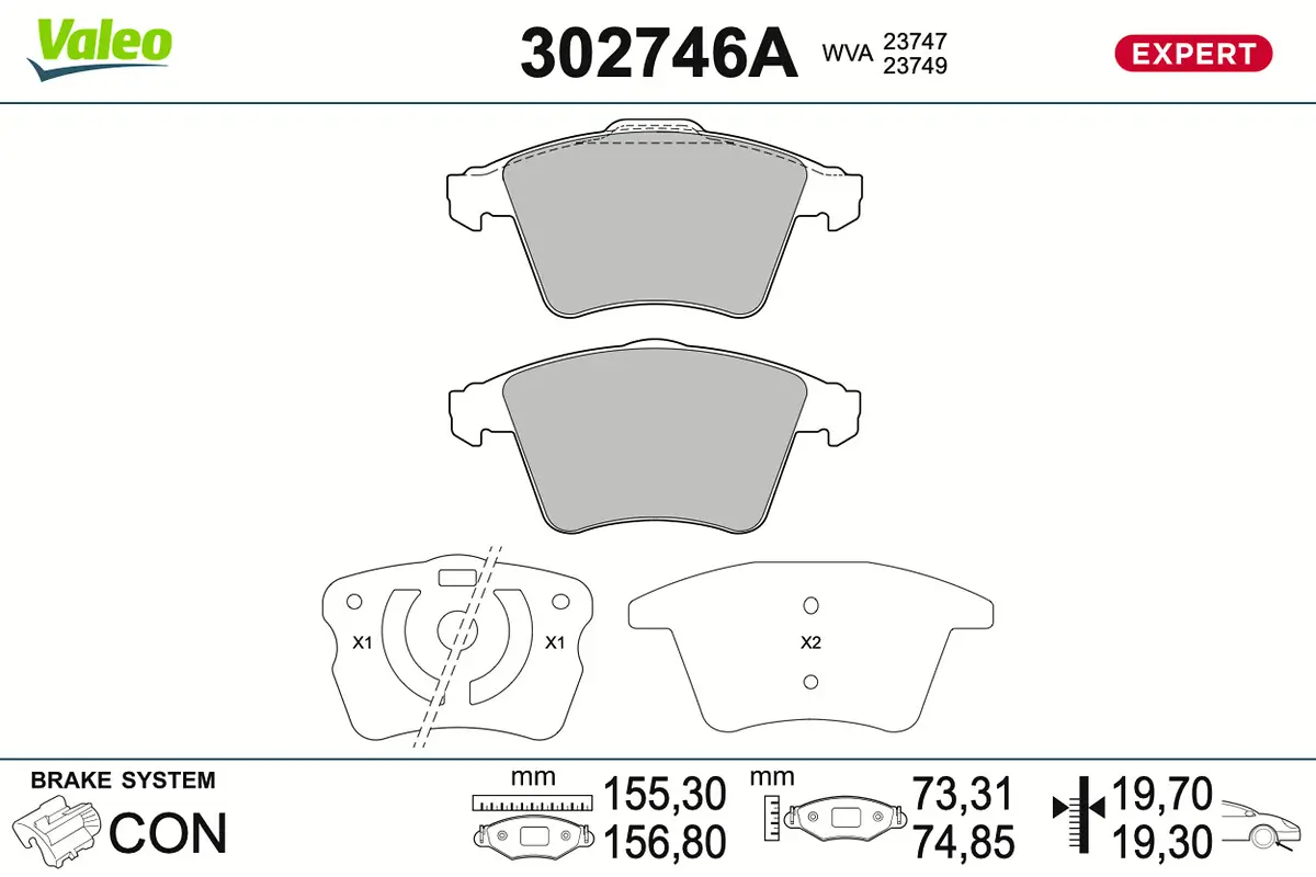 Bremsbelagsatz, Scheibenbremse Vorderachse VALEO 302746A