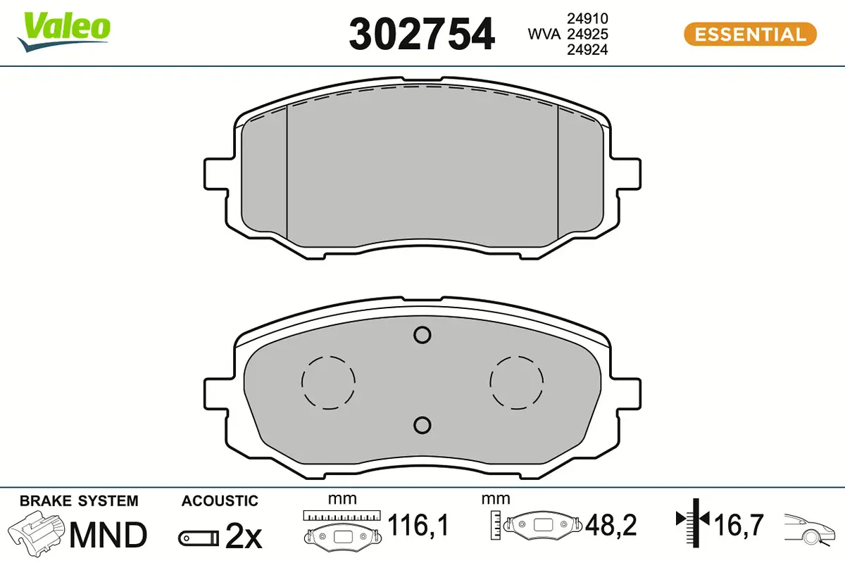 Bremsbelagsatz, Scheibenbremse Vorderachse VALEO 302754