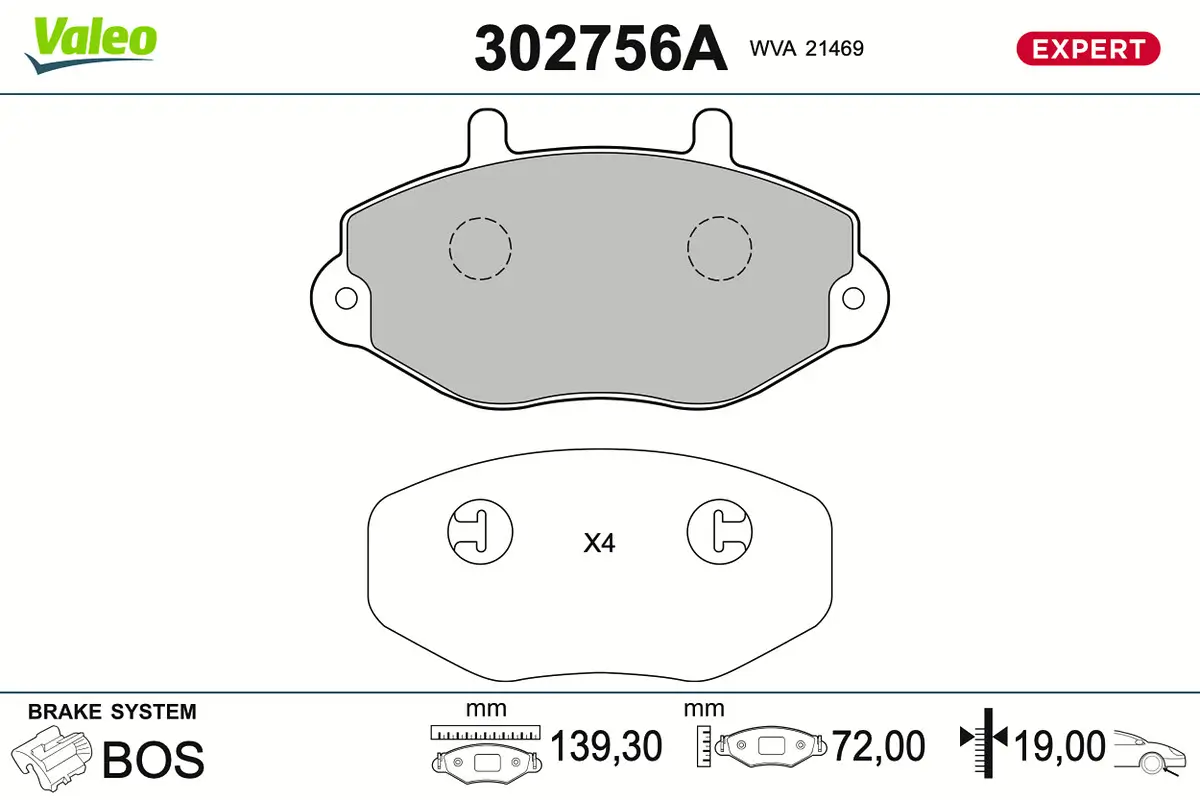 Bremsbelagsatz, Scheibenbremse Vorderachse VALEO 302756A