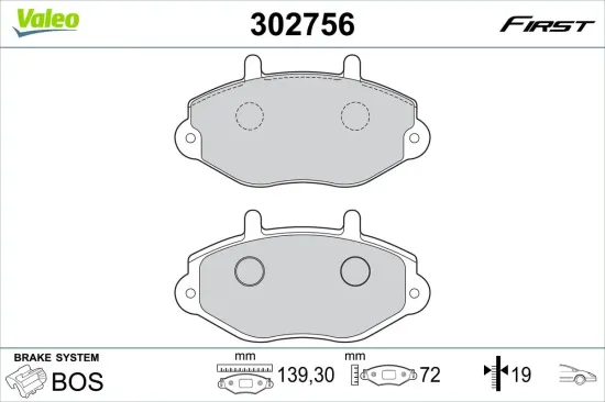 Bremsbelagsatz, Scheibenbremse Vorderachse VALEO 302756 Bild Bremsbelagsatz, Scheibenbremse Vorderachse VALEO 302756