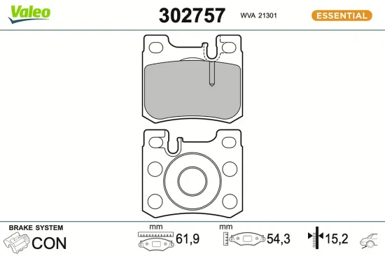 Bremsbelagsatz, Scheibenbremse Hinterachse VALEO 302757 Bild Bremsbelagsatz, Scheibenbremse Hinterachse VALEO 302757