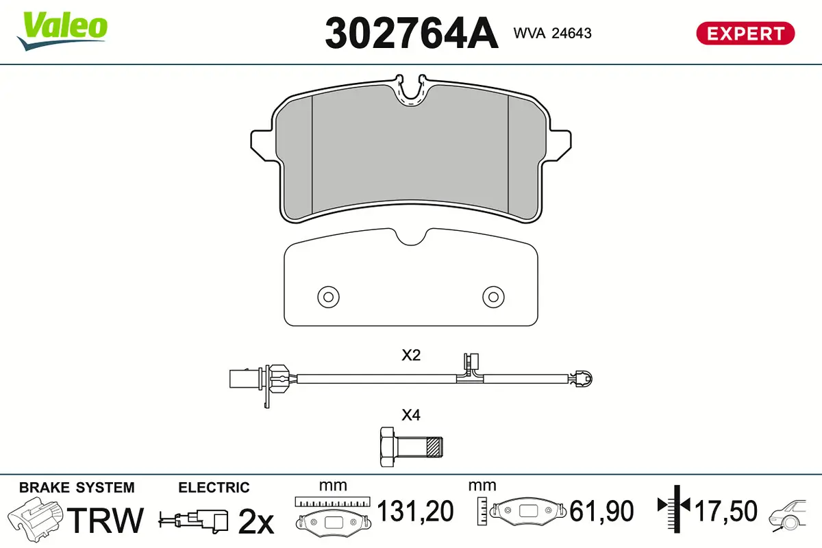 Bremsbelagsatz, Scheibenbremse Hinterachse VALEO 302764A