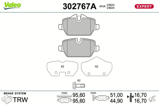 Bremsbelagsatz, Scheibenbremse Hinterachse VALEO 302767A Bild Bremsbelagsatz, Scheibenbremse Hinterachse VALEO 302767A