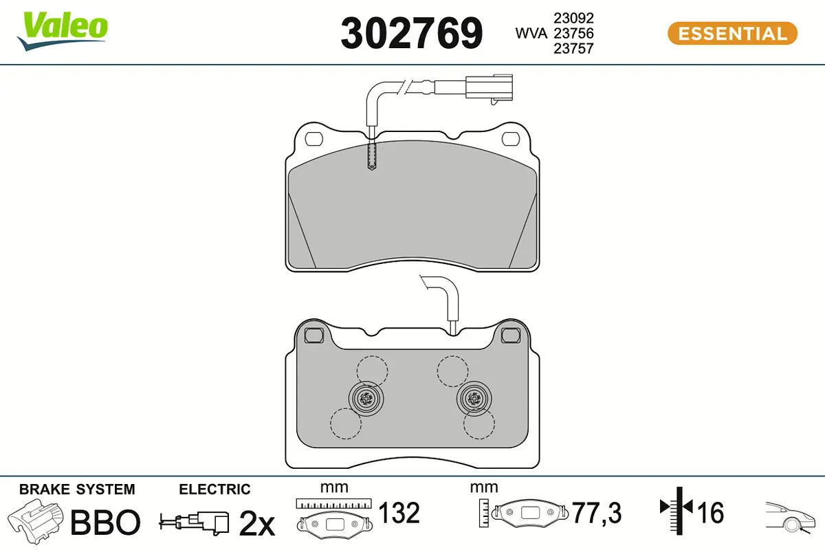 Bremsbelagsatz, Scheibenbremse Vorderachse VALEO 302769