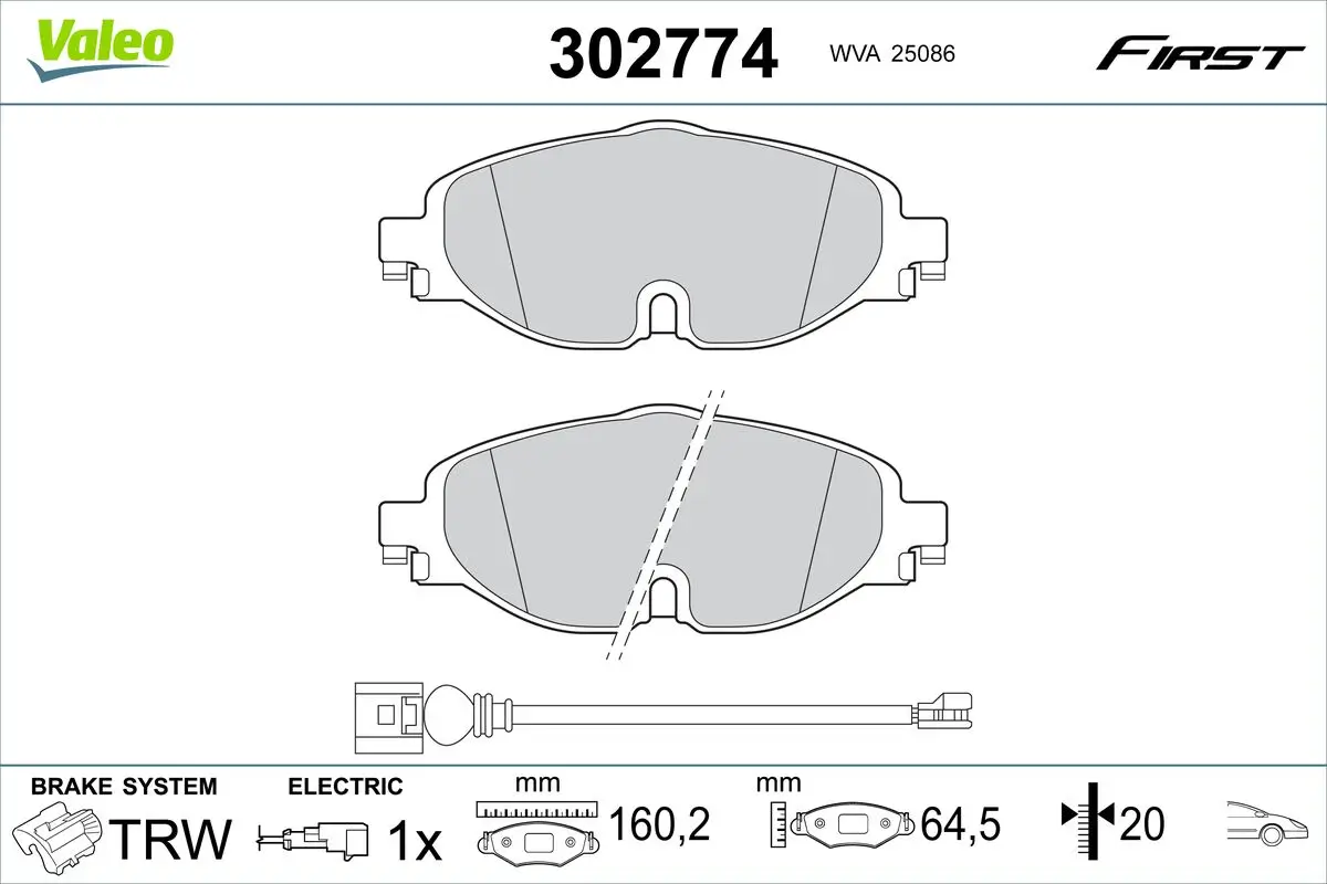 Bremsbelagsatz, Scheibenbremse Vorderachse VALEO 302774