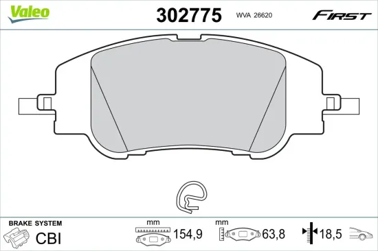 Bremsbelagsatz, Scheibenbremse Vorderachse VALEO 302775 Bild Bremsbelagsatz, Scheibenbremse Vorderachse VALEO 302775
