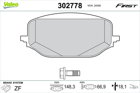 Bremsbelagsatz, Scheibenbremse Vorderachse VALEO 302778 Bild Bremsbelagsatz, Scheibenbremse Vorderachse VALEO 302778