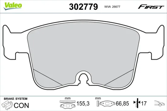 Bremsbelagsatz, Scheibenbremse Vorderachse VALEO 302779 Bild Bremsbelagsatz, Scheibenbremse Vorderachse VALEO 302779