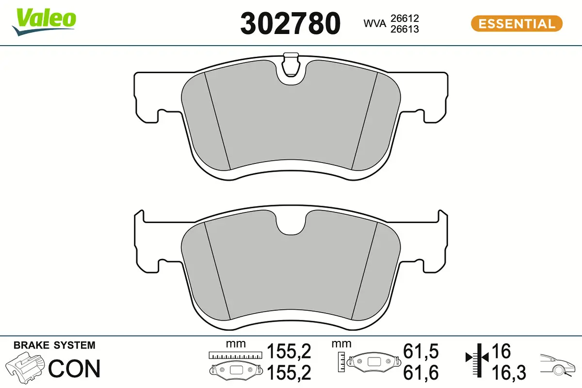 Bremsbelagsatz, Scheibenbremse Vorderachse VALEO 302780